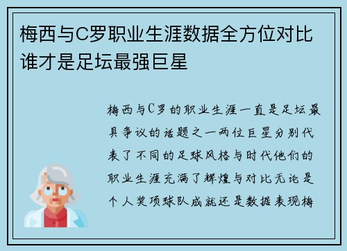 梅西与C罗职业生涯数据全方位对比 谁才是足坛最强巨星